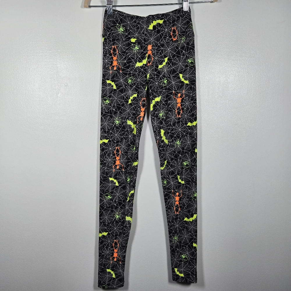 Derek Heart Black Halloween Spooky Spider Web Neon Skeleton Bats Leggings Small